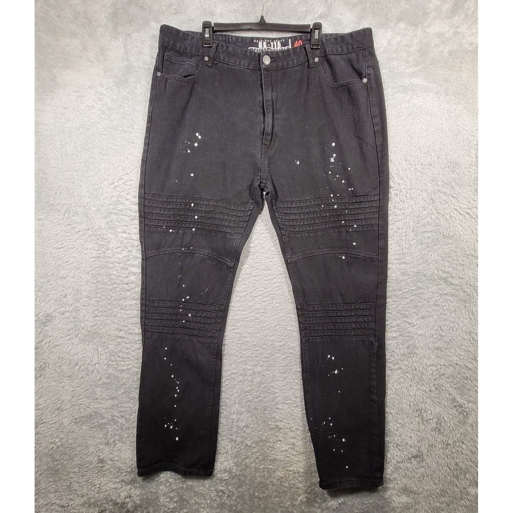 GS-115‎ Moto Jeans Mens 40 42x31 Faded Black Paint Splatter Biker Ribbed Denim